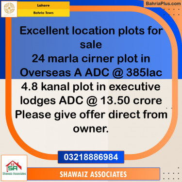 Residential Plot for Sale in Overseas A -  Bahria Town, Lahore - (BP-178866)