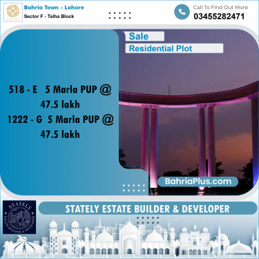 Residential Plot for Sale in Sector F - Talha Block -  Bahria Town, Lahore - (BP-178893)