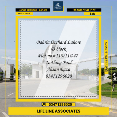 Residential Plot for Sale in Phase 2 - D Block -  Bahria Orchard, Lahore - (BP-178927)