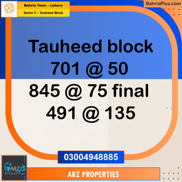 Residential Plot for Sale in Sector F - Tauheed Block -  Bahria Town, Lahore - (BP-178977)