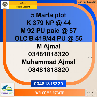 Residential Plot for Sale in Bahria Orchard, Lahore - (BP-179014)