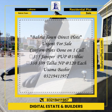 Residential Plot for Sale in Sector C - Janiper Block -  Bahria Town, Lahore - (BP-179045)