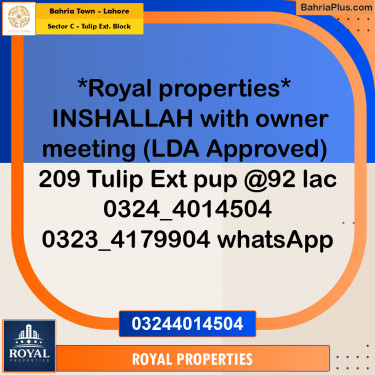 Residential Plot for Sale in Sector C - Tulip Ext. Block -  Bahria Town, Lahore - (BP-179067)