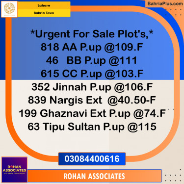 Residential Plot for Sale in Sector F - Tipu Sultan Block -  Bahria Town, Lahore - (BP-179109)