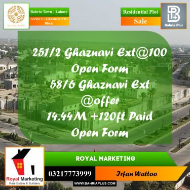 Residential Plot for Sale in Sector F - Ghaznavi Ext. Block -  Bahria Town, Lahore - (BP-179121)