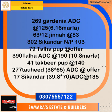 Residential Plot for Sale in Sector C - Gardenia 1 -  Bahria Town, Lahore - (BP-179139)