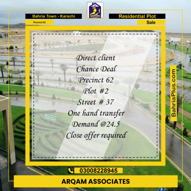 Residential Plot for Sale in Precinct 62 -  Bahria Town, Karachi - (BP-179314)