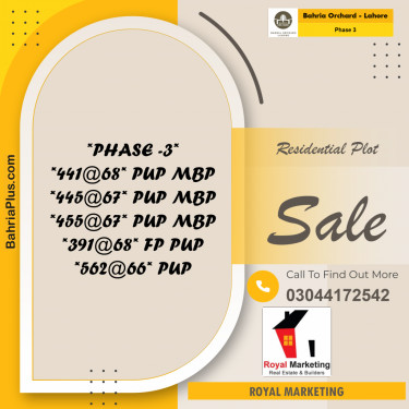 Residential Plot for Sale in Phase 3 -  Bahria Orchard, Lahore - (BP-179333)