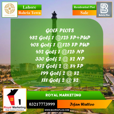 Residential Plot for Sale in Golf Phase 1 -  Bahria Town, Lahore - (BP-179343)