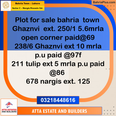 Residential Plot for Sale in Sector C - Nargis/Hussain Ext. -  Bahria Town, Lahore - (BP-179377)