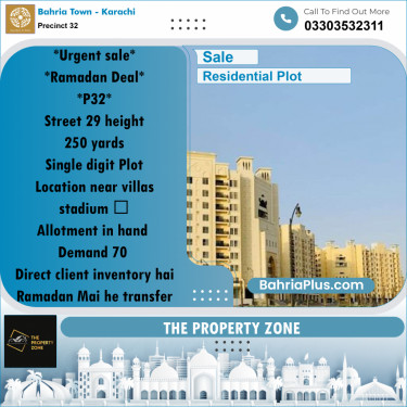 250 Sq. Yards Residential Plot for Sale in Precinct 32 -  Bahria Town, Karachi - (BP-179394)