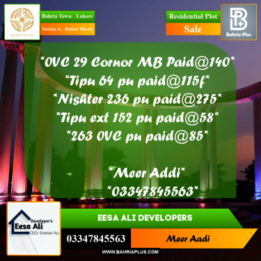 Residential Plot for Sale in Sector A - Babar Block -  Bahria Town, Lahore - (BP-179412)