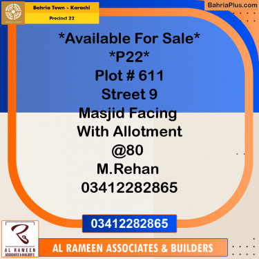 250 Sq. Yards Residential Plot for Sale in Precinct 22 -  Bahria Town, Karachi - (BP-179434)