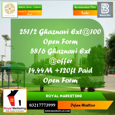 Residential Plot for Sale in Sector F - Ghaznavi Ext. Block -  Bahria Town, Lahore - (BP-179444)
