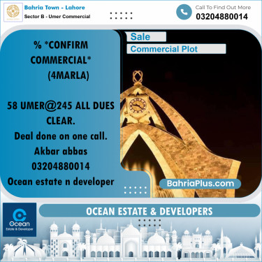 Commercial Plot for Sale in Sector B - Umer Commercial -  Bahria Town, Lahore - (BP-179523)