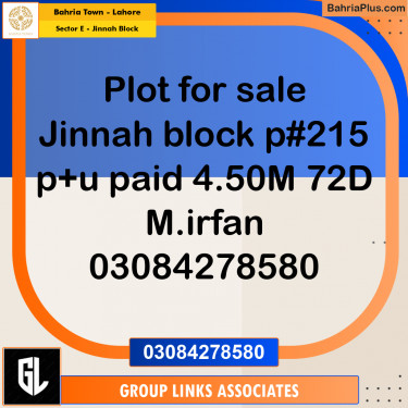 Residential Plot for Sale in Sector E - Jinnah Block -  Bahria Town, Lahore - (BP-179628)