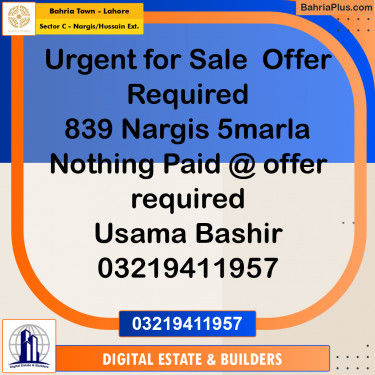 Residential Plot for Sale in Sector C - Nargis/Hussain Ext. -  Bahria Town, Lahore - (BP-179653)