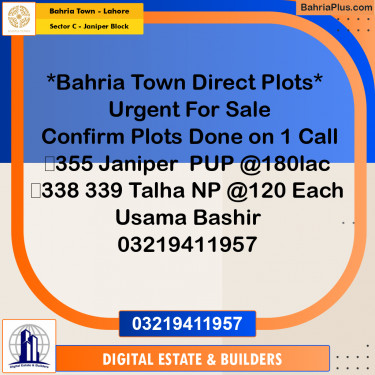 Residential Plot for Sale in Sector C - Janiper Block -  Bahria Town, Lahore - (BP-179656)