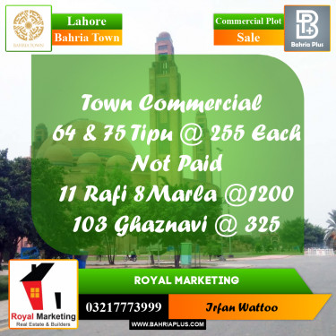 Commercial Plot for Sale in Sector F - Tipu Sultan Block -  Bahria Town, Lahore - (BP-179706)