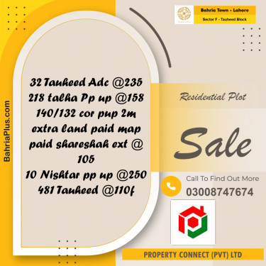 Residential Plot for Sale in Sector F - Tauheed Block -  Bahria Town, Lahore - (BP-179741)