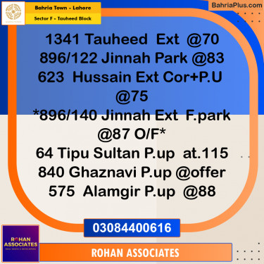Residential Plot for Sale in Sector F - Tauheed Block -  Bahria Town, Lahore - (BP-179754)