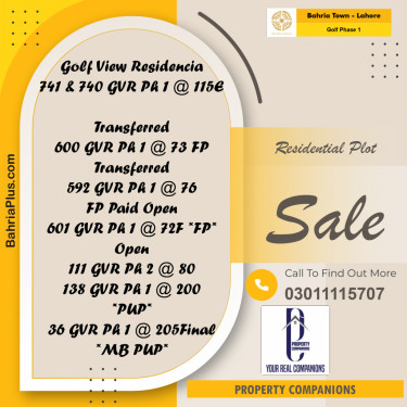 Residential Plot for Sale in Golf Phase 1 -  Bahria Town, Lahore - (BP-179779)
