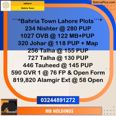 Residential Plot for Sale in Sector E - Nishtar Block -  Bahria Town, Lahore - (BP-179790)