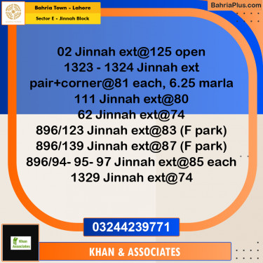 Residential Plot for Sale in Sector E - Jinnah Block -  Bahria Town, Lahore - (BP-179792)