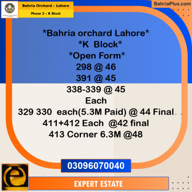 Residential Plot for Sale in Phase 2 - K Block -  Bahria Orchard, Lahore - (BP-179806)