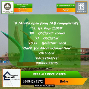 Commercial Plot for Sale in Phase 4 - G4 Commercial -  Bahria Orchard, Lahore - (BP-179808)