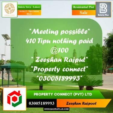 Residential Plot for Sale in Sector F - Tipu Sultan Block -  Bahria Town, Lahore - (BP-179840)