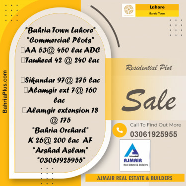 Residential Plot for Sale in Sector D - AA Block -  Bahria Town, Lahore - (BP-179849)
