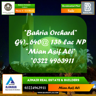 Residential Plot for Sale in Phase 4 - G4 Block -  Bahria Orchard, Lahore - (BP-179853)