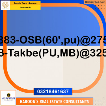 Residential Plot for Sale in Overseas B -  Bahria Town, Lahore - (BP-179891)
