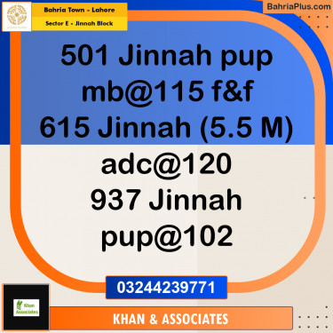 Residential Plot for Sale in Sector E - Jinnah Block -  Bahria Town, Lahore - (BP-179928)