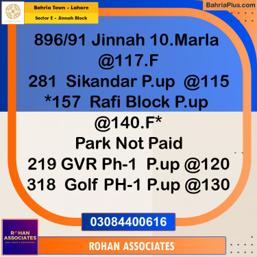 Residential Plot for Sale in Sector E - Jinnah Block -  Bahria Town, Lahore - (BP-179935)