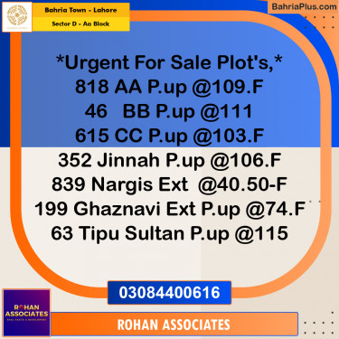 Residential Plot for Sale in Sector D - AA Block -  Bahria Town, Lahore - (BP-179941)