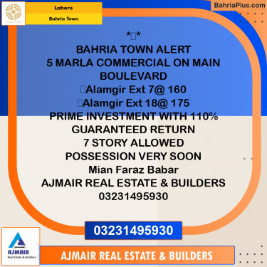 Commercial Plot for Sale in Alamgir Commercial -  Bahria Town, Lahore - (BP-179954)