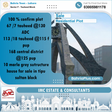 Residential Plot for Sale in Sector F - Tauheed Block -  Bahria Town, Lahore - (BP-180114)