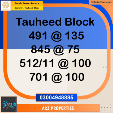 Residential Plot for Sale in Sector F - Tauheed Block -  Bahria Town, Lahore - (BP-180151)