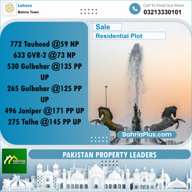 Residential Plot for Sale in Sector F - Tauheed Block -  Bahria Town, Lahore - (BP-180163)