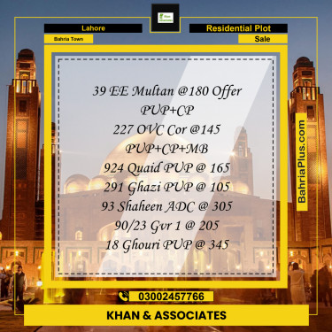 Residential Plot for Sale in Sector D - EE Multan Block -  Bahria Town, Lahore - (BP-180172)