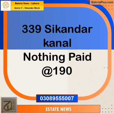 Residential Plot for Sale in Sector F - Sikander Block -  Bahria Town, Lahore - (BP-180268)