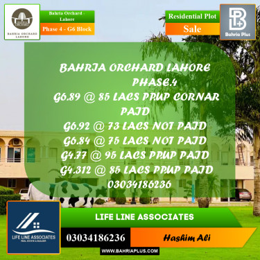 Residential Plot for Sale in Phase 4 - G6 Block -  Bahria Orchard, Lahore - (BP-180270)