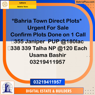 Residential Plot for Sale in Sector C - Janiper Block -  Bahria Town, Lahore - (BP-180309)
