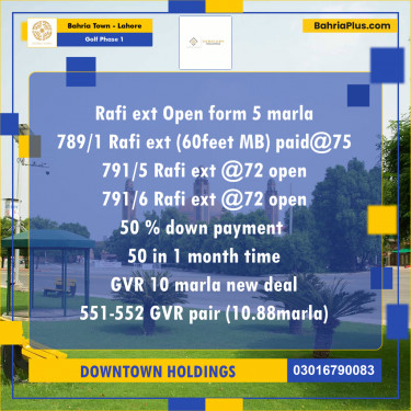 Residential Plot for Sale in Golf Phase 1 -  Bahria Town, Lahore - (BP-180368)