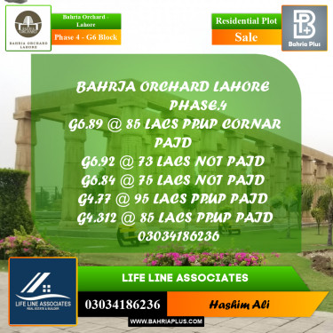 Residential Plot for Sale in Phase 4 - G6 Block -  Bahria Orchard, Lahore - (BP-180376)
