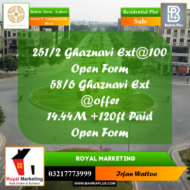 Residential Plot for Sale in Sector F - Ghaznavi Ext. Block -  Bahria Town, Lahore - (BP-180522)