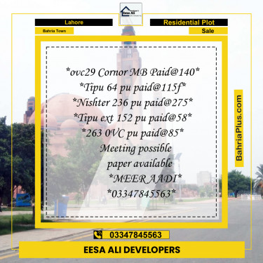 Residential Plot for Sale in Overseas C -  Bahria Town, Lahore - (BP-180609)