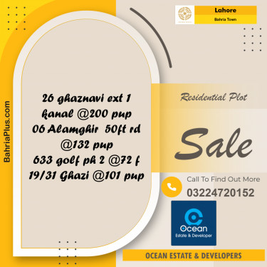 Residential Plot for Sale in Sector F - Ghaznavi Ext. Block -  Bahria Town, Lahore - (BP-180611)